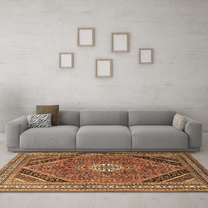 Machine Washable Persian Brown Traditional Rug in a Living Room,, wshtr4108brn