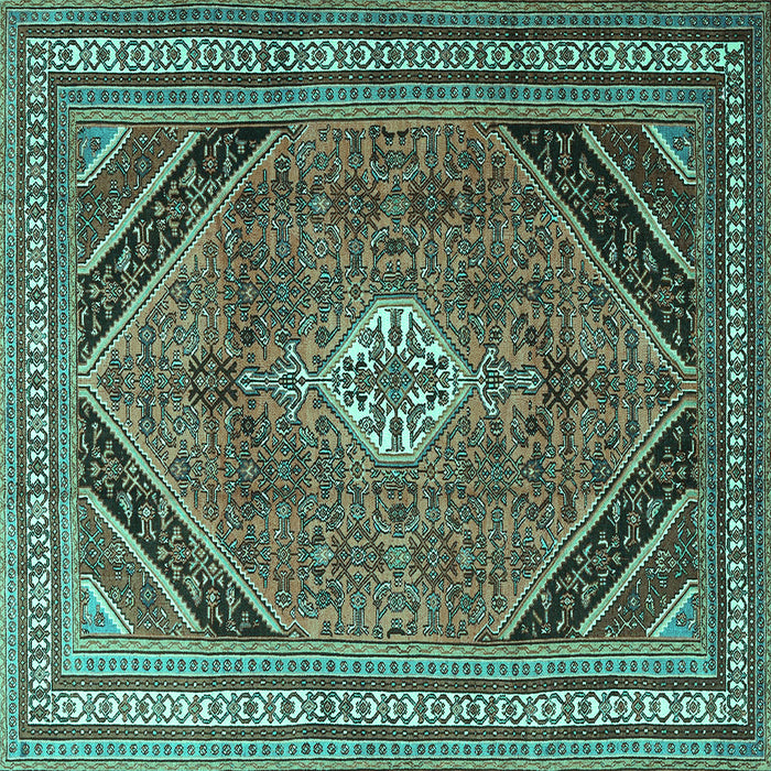 Square Machine Washable Persian Turquoise Traditional Area Rugs, wshtr4108turq