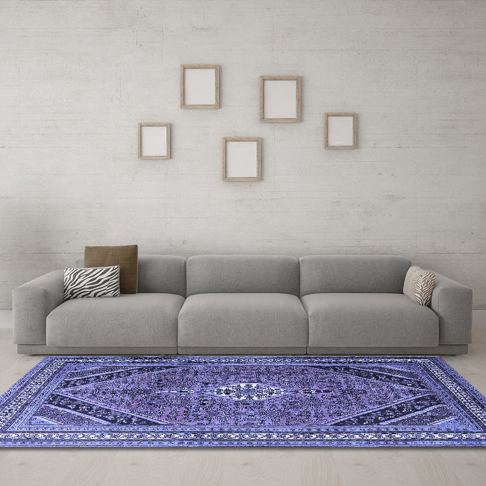 Machine Washable Persian Blue Traditional Rug in a Living Room, wshtr4108blu