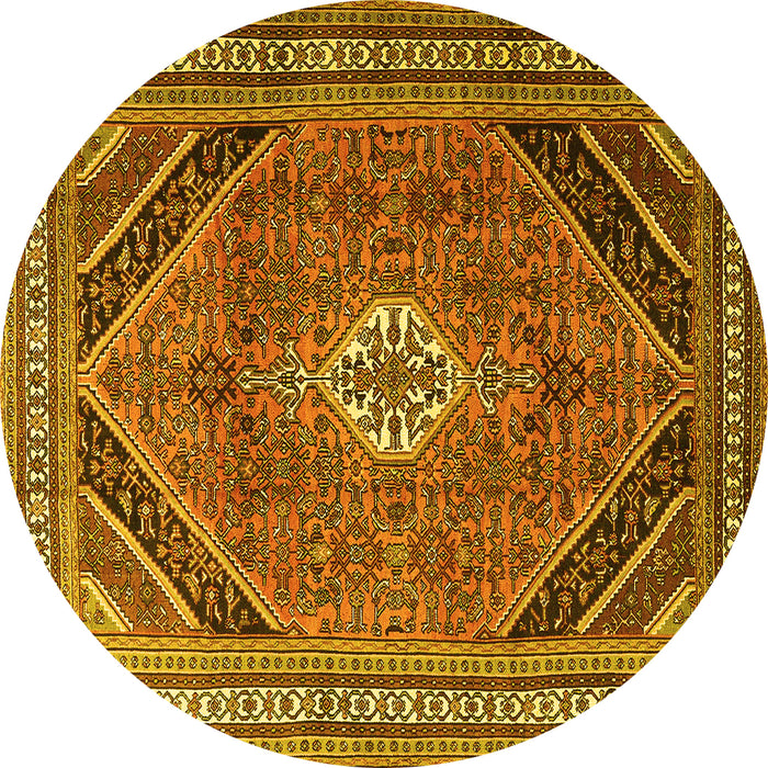 Round Machine Washable Persian Yellow Traditional Rug, wshtr4108yw
