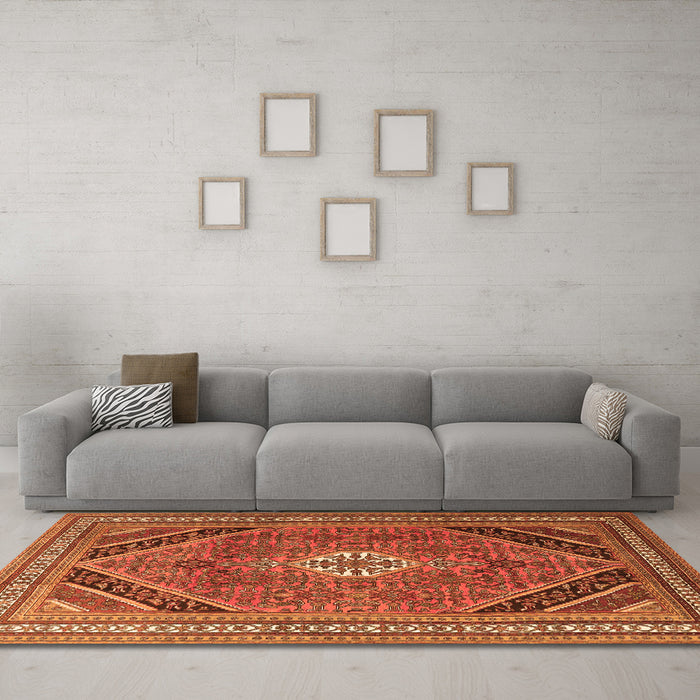 Machine Washable Persian Orange Traditional Area Rugs in a Living Room, wshtr4108org
