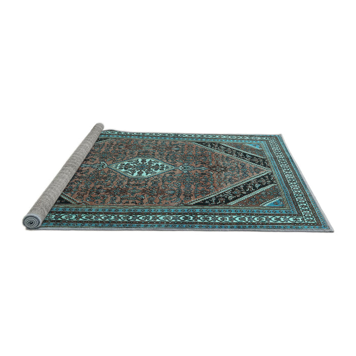 Sideview of Machine Washable Persian Light Blue Traditional Rug, wshtr4108lblu