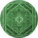 Round Machine Washable Persian Emerald Green Traditional Area Rugs, wshtr4108emgrn