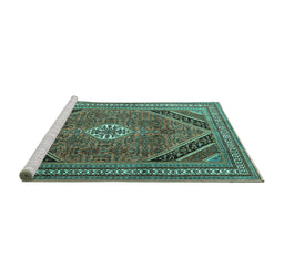 Sideview of Machine Washable Persian Turquoise Traditional Area Rugs, wshtr4108turq