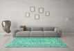 Machine Washable Persian Turquoise Traditional Area Rugs in a Living Room,, wshtr4109turq