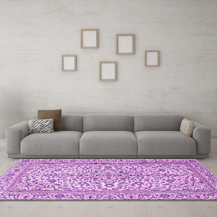 Machine Washable Persian Purple Traditional Area Rugs in a Living Room, wshtr4109pur