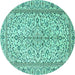 Round Persian Turquoise Traditional Rug, tr4109turq