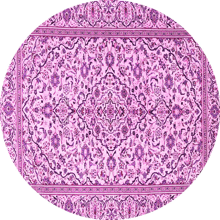 Round Machine Washable Persian Pink Traditional Rug, wshtr4109pnk