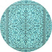 Round Machine Washable Persian Light Blue Traditional Rug, wshtr4109lblu