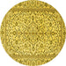 Round Machine Washable Persian Yellow Traditional Rug, wshtr4109yw