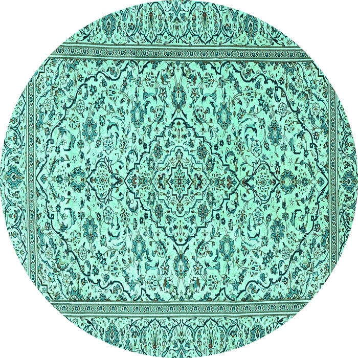 Round Machine Washable Persian Turquoise Traditional Area Rugs, wshtr4109turq