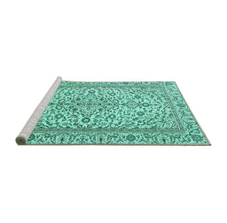 Sideview of Machine Washable Persian Turquoise Traditional Area Rugs, wshtr4109turq