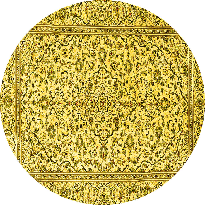 Round Persian Yellow Traditional Rug, tr4109yw