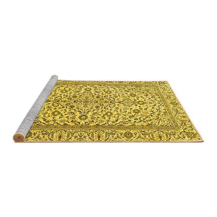 Sideview of Machine Washable Persian Yellow Traditional Rug, wshtr4109yw