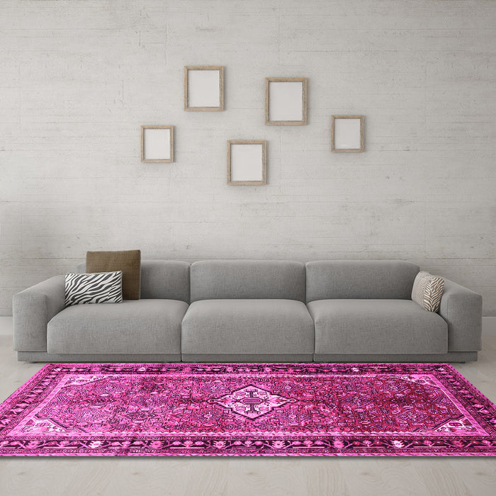 Machine Washable Persian Pink Traditional Rug in a Living Room, wshtr410pnk