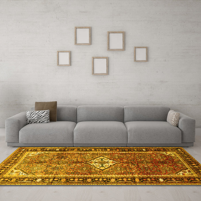 Machine Washable Persian Yellow Traditional Rug in a Living Room, wshtr410yw