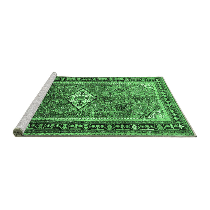 Sideview of Machine Washable Persian Emerald Green Traditional Area Rugs, wshtr410emgrn