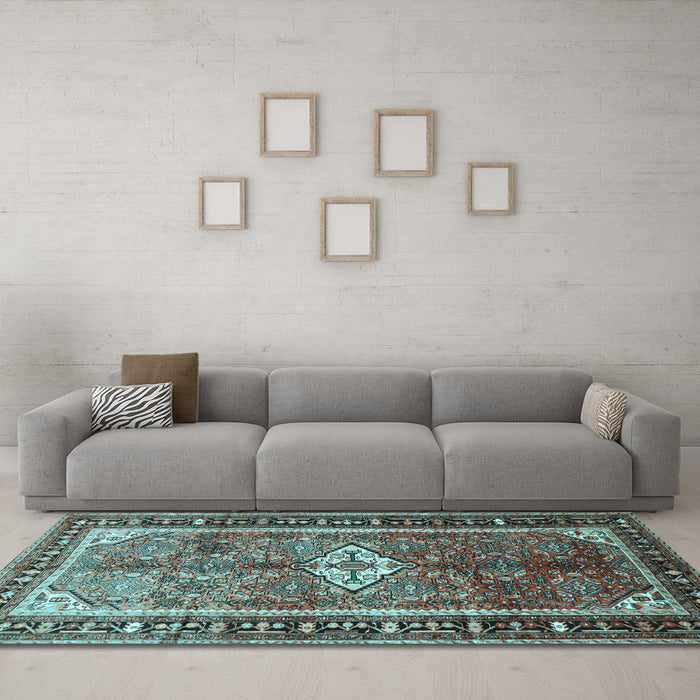 Machine Washable Persian Light Blue Traditional Rug in a Living Room, wshtr410lblu