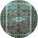 Round Machine Washable Persian Light Blue Traditional Rug, wshtr410lblu