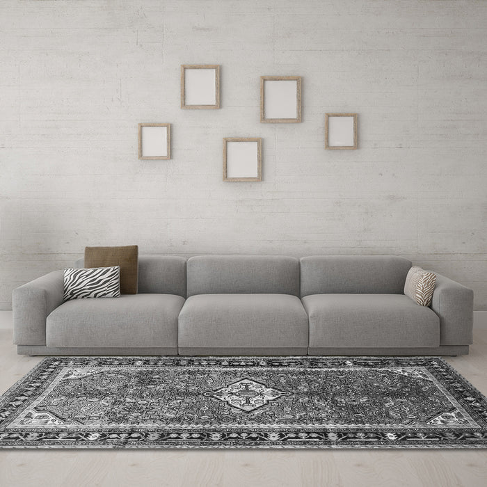 Machine Washable Persian Gray Traditional Rug in a Living Room,, wshtr410gry