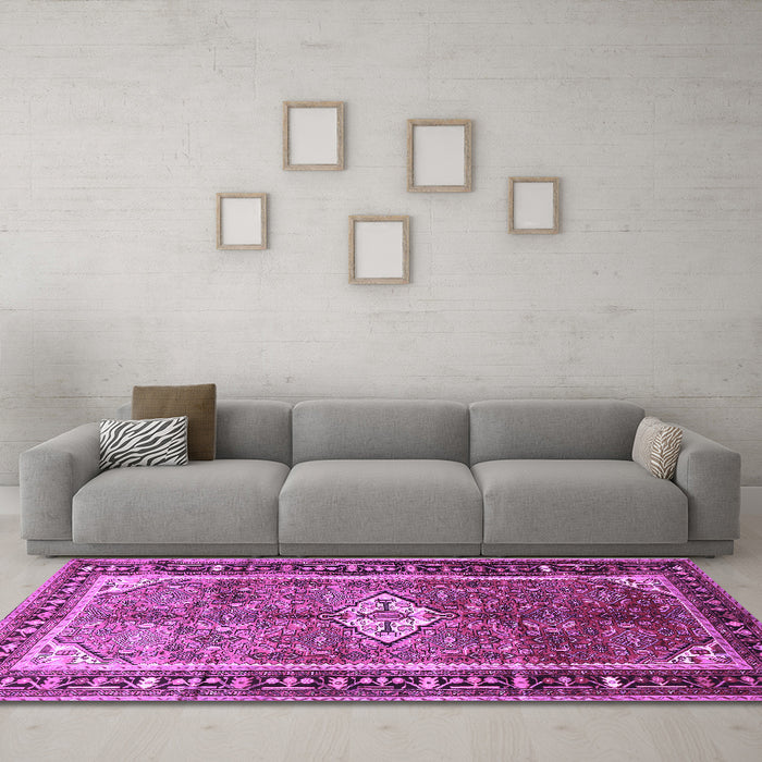 Machine Washable Persian Purple Traditional Area Rugs in a Living Room, wshtr410pur