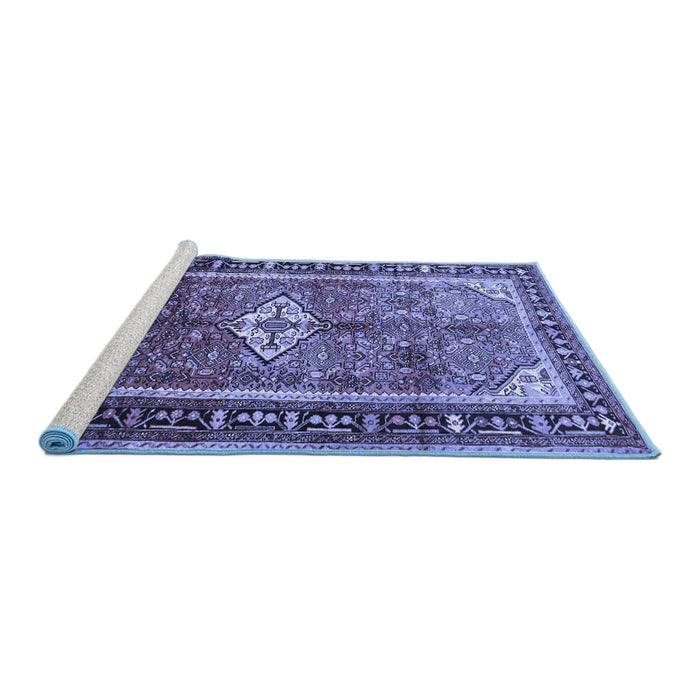 Sideview of Machine Washable Persian Blue Traditional Rug, wshtr410blu