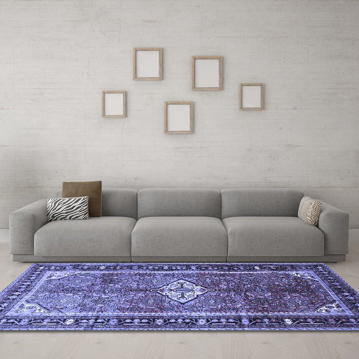 Machine Washable Persian Blue Traditional Rug in a Living Room, wshtr410blu