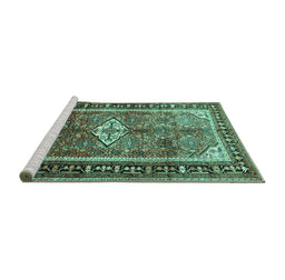 Sideview of Machine Washable Persian Turquoise Traditional Area Rugs, wshtr410turq