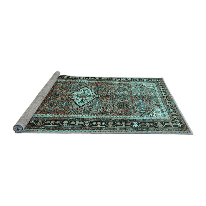 Sideview of Machine Washable Persian Light Blue Traditional Rug, wshtr410lblu