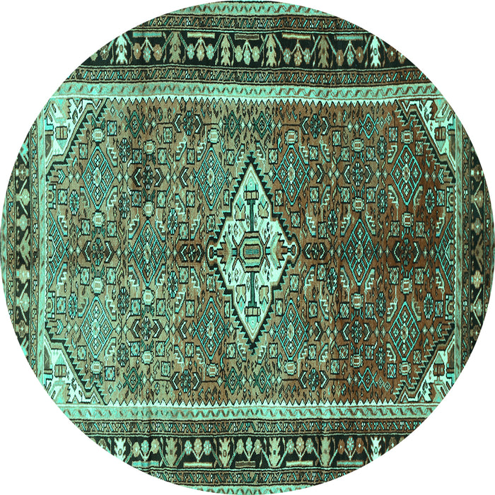 Round Machine Washable Persian Turquoise Traditional Area Rugs, wshtr410turq