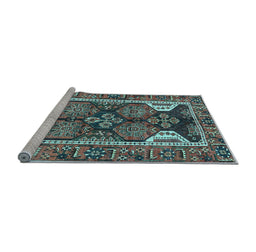 Sideview of Machine Washable Persian Light Blue Traditional Rug, wshtr4110lblu