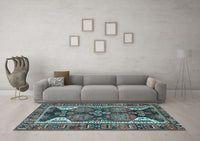 Machine Washable Persian Light Blue Traditional Rug, wshtr4110lblu