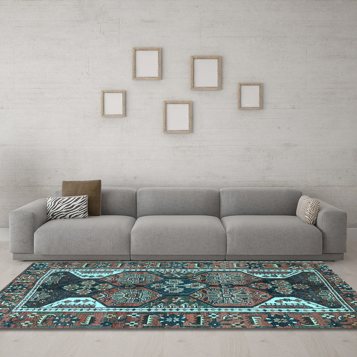 Machine Washable Persian Light Blue Traditional Rug in a Living Room, wshtr4110lblu