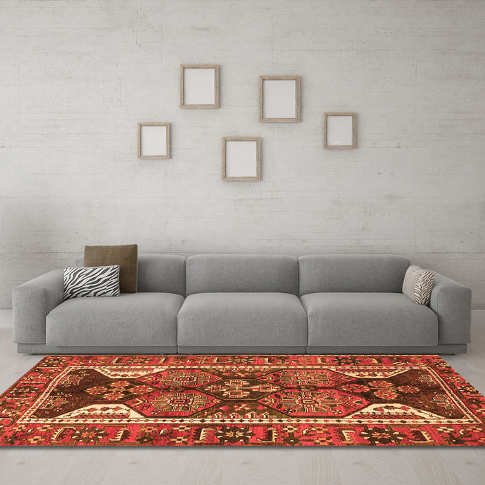 Machine Washable Persian Orange Traditional Area Rugs in a Living Room, wshtr4110org