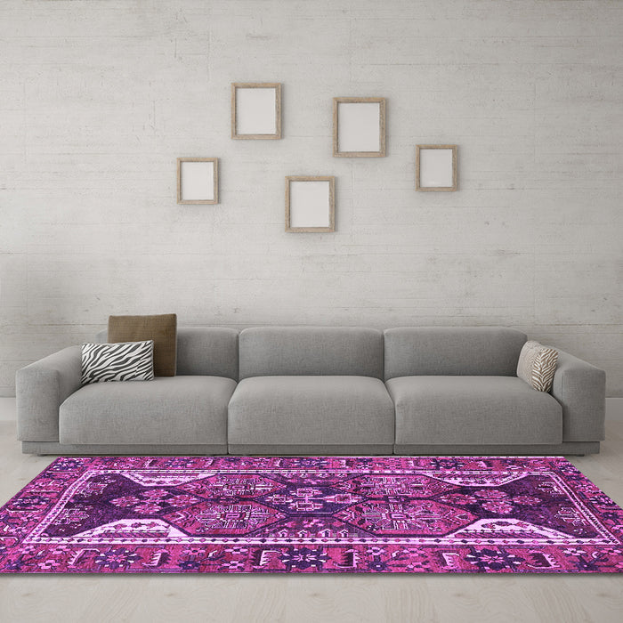 Machine Washable Persian Purple Traditional Area Rugs in a Living Room, wshtr4110pur