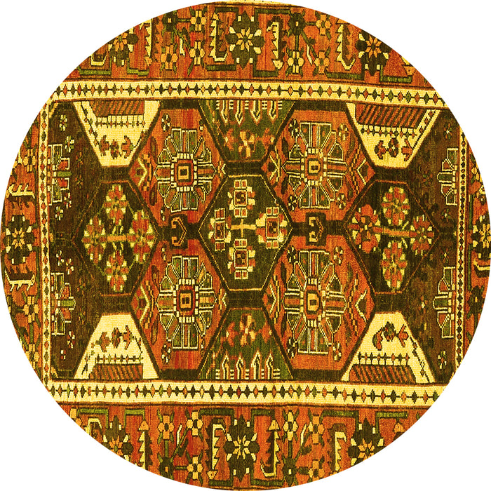 Round Persian Yellow Traditional Rug, tr4110yw