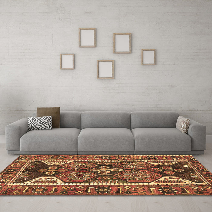Machine Washable Persian Brown Traditional Rug in a Living Room,, wshtr4110brn
