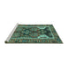 Sideview of Machine Washable Persian Turquoise Traditional Area Rugs, wshtr4110turq