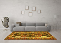 Machine Washable Persian Yellow Traditional Rug in a Living Room, wshtr4110yw