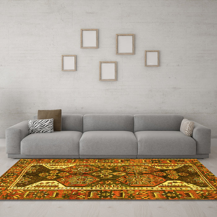 Machine Washable Persian Yellow Traditional Rug in a Living Room, wshtr4110yw