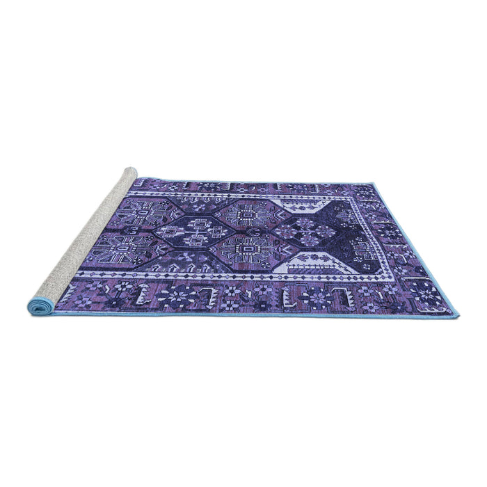 Sideview of Machine Washable Persian Blue Traditional Rug, wshtr4110blu