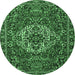 Round Machine Washable Persian Emerald Green Traditional Area Rugs, wshtr4111emgrn