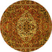 Round Machine Washable Persian Yellow Traditional Rug, wshtr4111yw