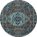 Round Machine Washable Persian Light Blue Traditional Rug, wshtr4111lblu