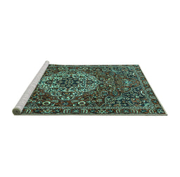 Sideview of Machine Washable Persian Turquoise Traditional Area Rugs, wshtr4111turq