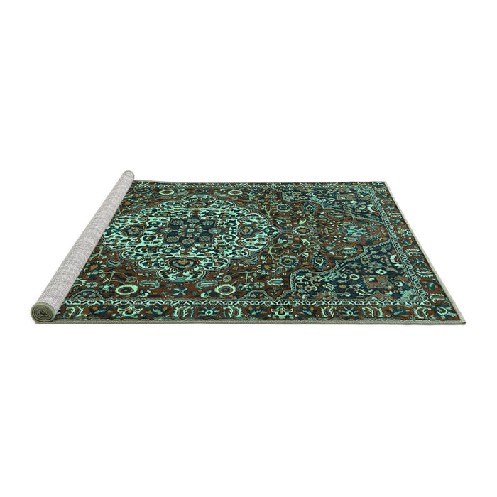 Sideview of Machine Washable Persian Turquoise Traditional Area Rugs, wshtr4111turq