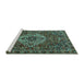 Sideview of Machine Washable Persian Turquoise Traditional Area Rugs, wshtr4111turq