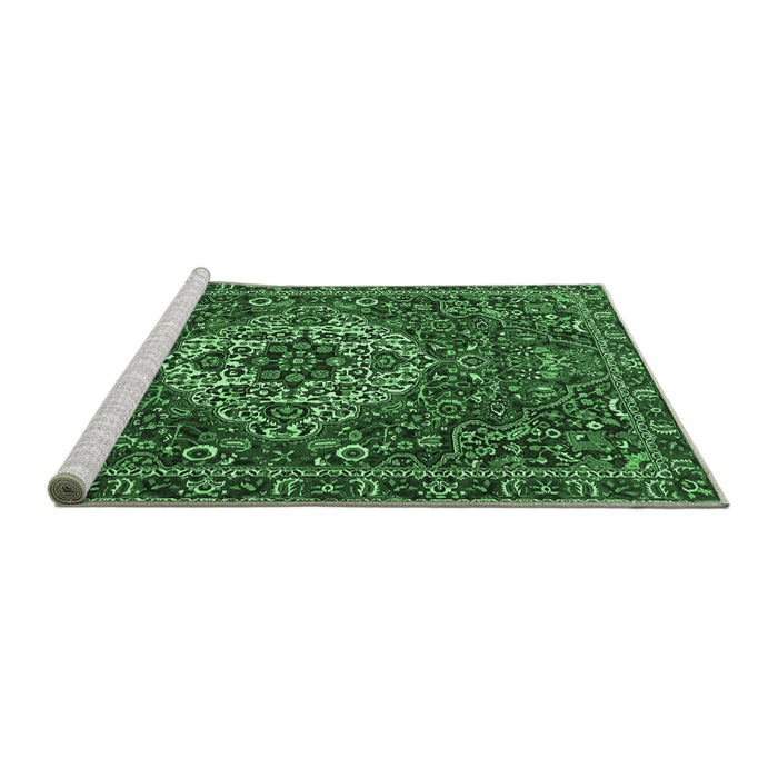 Sideview of Machine Washable Persian Emerald Green Traditional Area Rugs, wshtr4111emgrn