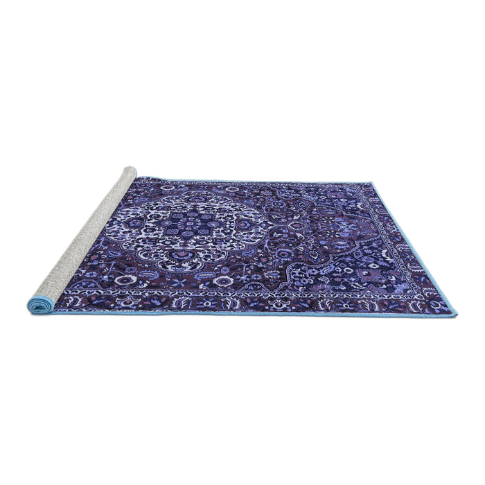 Sideview of Machine Washable Persian Blue Traditional Rug, wshtr4111blu
