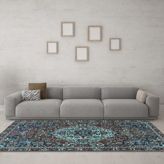 Machine Washable Persian Light Blue Traditional Rug in a Living Room, wshtr4111lblu